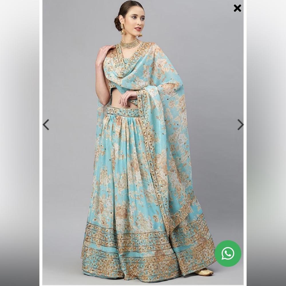 Sky Blue Floral Sequin Embroidered Organza Lehenga